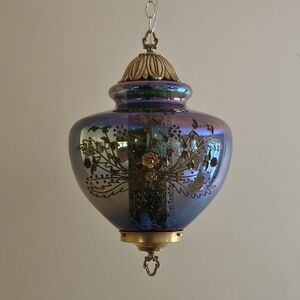 CARNIVAL Iridescent Glass Vintage Purple Gray Hanging Antique Light Swag Lamp